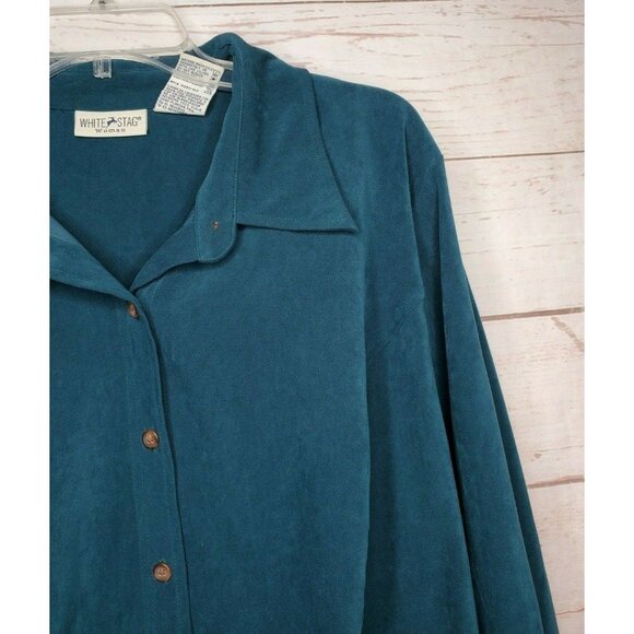 White Stag Women's 22W/24W Blue Soft Button Down Shirt – Poly/Spandex Blend - Picture 3 of 11